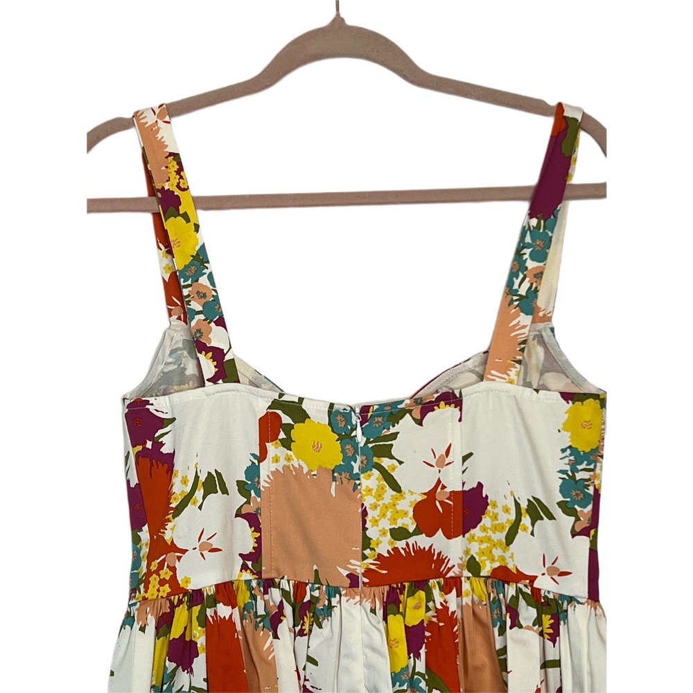 Aqua Strappy Bright Floral Sweetheart 100% Cotton Knee Length Dress Size L - Picture 5 of 9